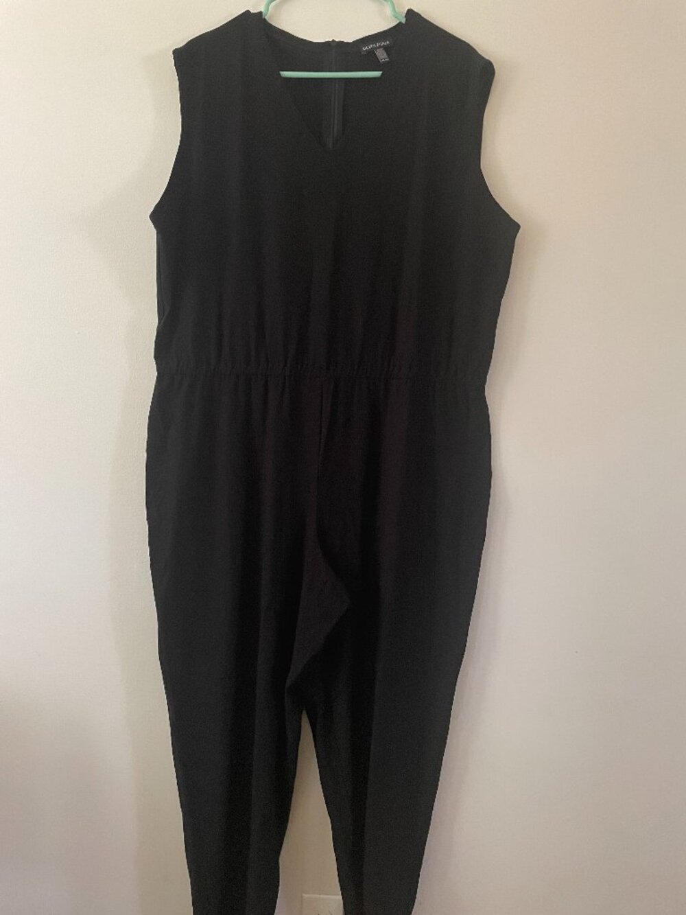 Eileen Fisher Black Sleeveless Jumpsuit XL comfy easy travel v-neck romper